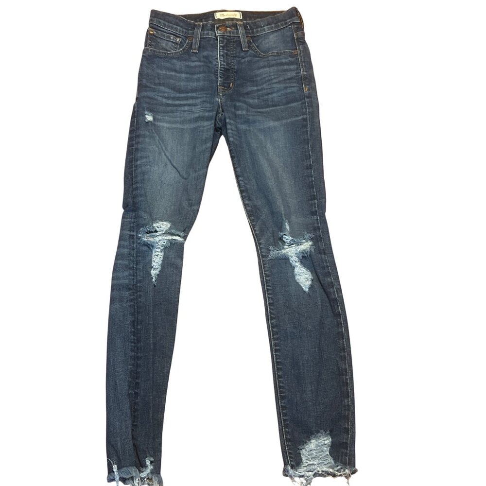 Madewell 9" High Rise Skinny Distressed Jeans Denim Frayed Hem Patch Size 24